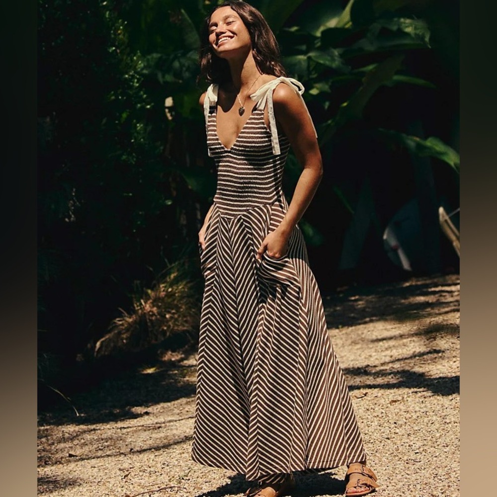 Free People Brown and White Striped Maxi Dress